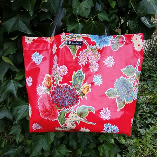 Taske i voksdug Rød Blomst